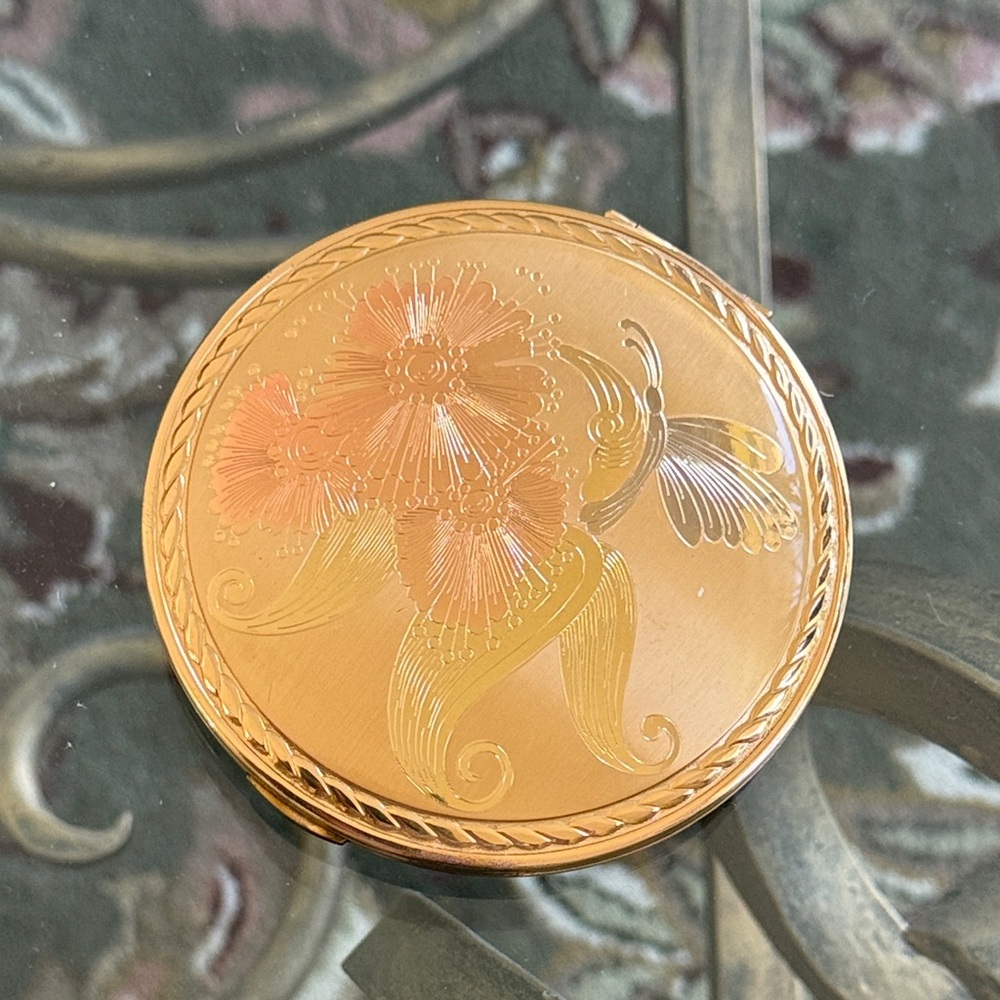 Vintage Gold Gorgeous Floral Compact Mirror